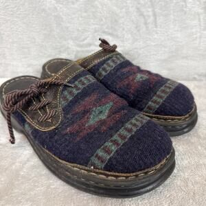 Born Killim Women Aztec Mules Clogs 8 39 Leather Wool Blanket Boho Hippie